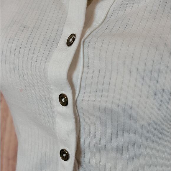 Forever 21 Ivory White Ribbed Button Up Crop Top, Sz S - Picture 5 of 8